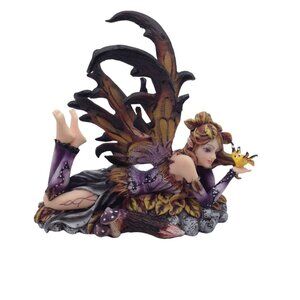 Butterfly Fairy Figurine Laying Down Mushrooms New 91472